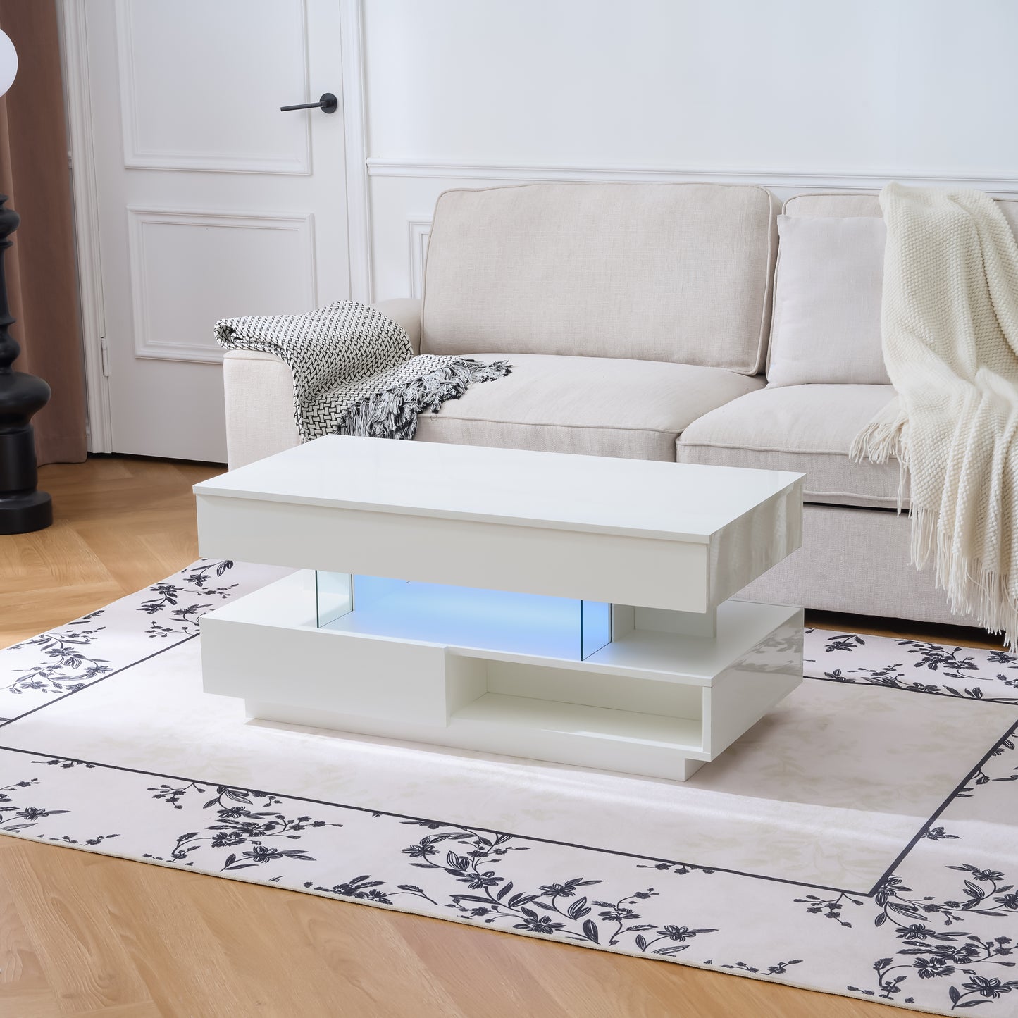 SESSLIFE Modern Lift Top Coffee Table with Storage, Hidden Compartment and LED Lighting, Multifunctional Centerpiece for Small Spaces, 39.3 Inch, Black