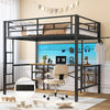 Sesslife Twin Size Loft Bed with Desk, Metal Loft Bed Frame with LED Lights, 4 Storage Shelves, Charging Station, 2 Built-in Ladders, DIY Mesh, Clothes Rail and Full-Length Safety Guard Rails, Black