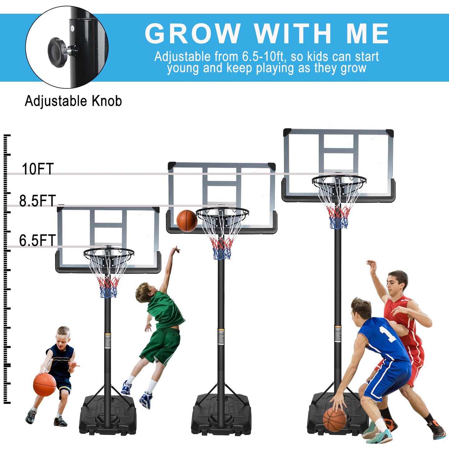 Enyopro Basketball Hoop Indoor, Basketball Goals Outdoor Portable for Youth Kids, 62.99" - 82.77"(5.25ft - 6.9ft) Adjustable Height, Mini Basketball Stand System with 28" PP Backboard, JA1034