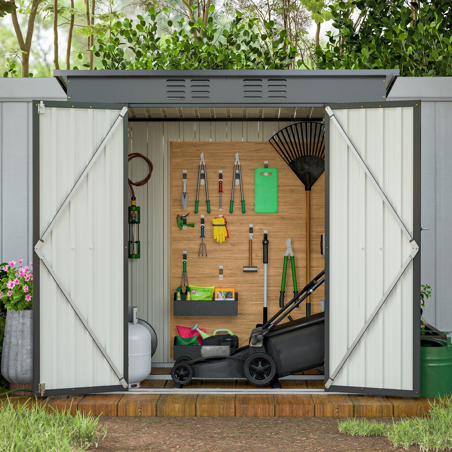 6 x 4 FT Sheds and Outdoor Storage, Metal Storage Shed with Single Lockable Door for Lawnmower, Garden Tools, Bike and Garbage Can, Black Outdoor Storage Cabinet