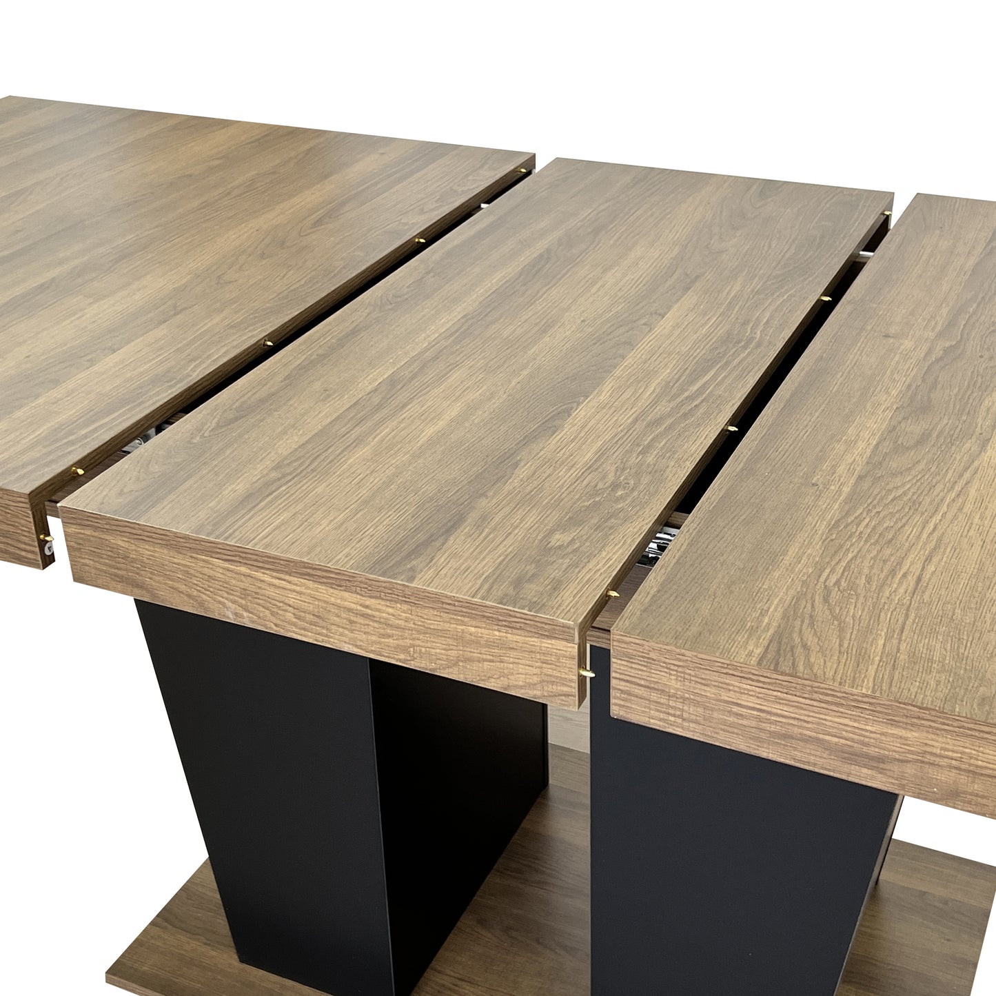SESSLIFE Expandable Dining Table Set for 6 to 10 People, 63" to 79" Modern Farmhouse Kitchen Table with Double Pedestal Base, Scratch-Resistant Rustic Dining Room Table, Beige+Brown