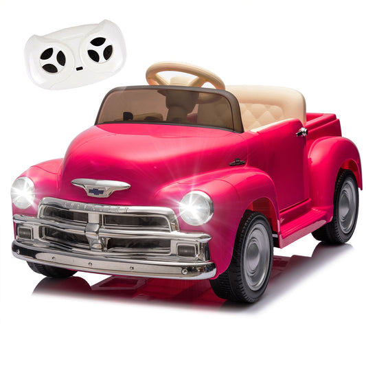 12V Chevrolet 3100 Ride On Truck Car for Kids with Remote Control, Vintage Electric Car for Boys Girls with LED Lights, USB, Bluetooth, Music, Battery Powered Kids Electric Vehicle, Ages 3+ (Pink)
