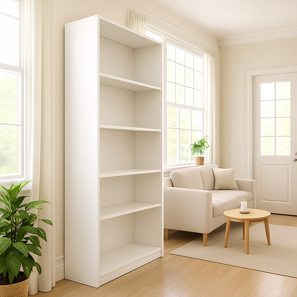 SESSLIFE 5 Tier Bookshelf Storage Cabinet, Tall Open Shelves with Anti Tip Safety Design, for Living Room, Home Office, Bedroom or Hallway, White