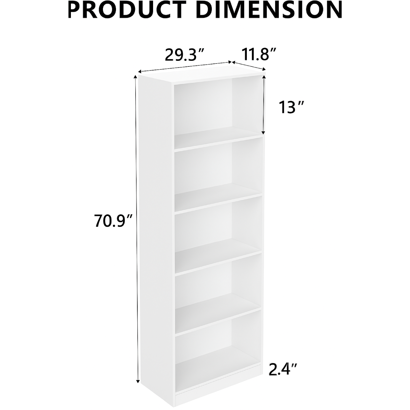 SESSLIFE 5 Tier Bookshelf Storage Cabinet, Tall Open Shelves with Anti Tip Safety Design, for Living Room, Home Office, Bedroom or Hallway, White