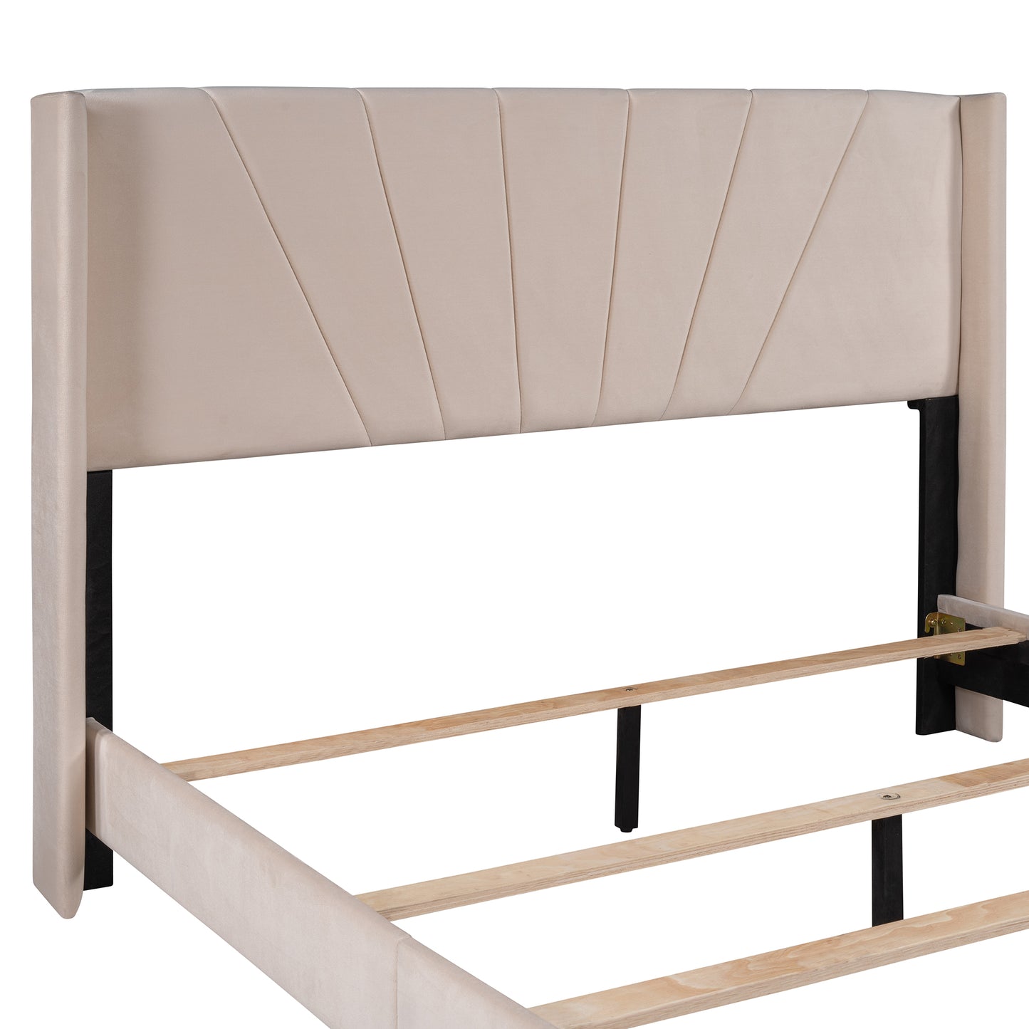Queen Upholstered Platform Bed, Wood Queen Bed Frame with Velvet Headboard, Modern Queen Size Bed for Adults Kids, Box Spring Needed,