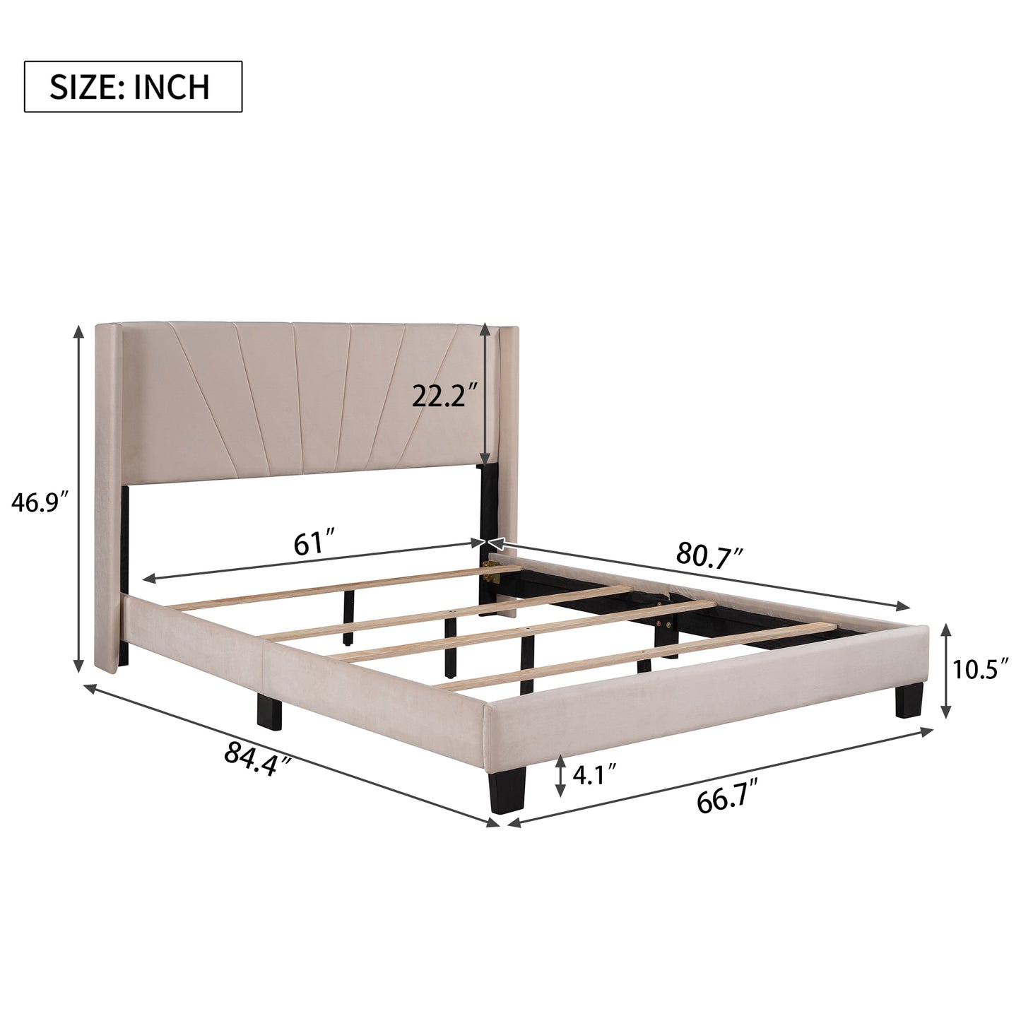 Queen Upholstered Platform Bed, Wood Queen Bed Frame with Velvet Headboard, Modern Queen Size Bed for Adults Kids, Box Spring Needed,