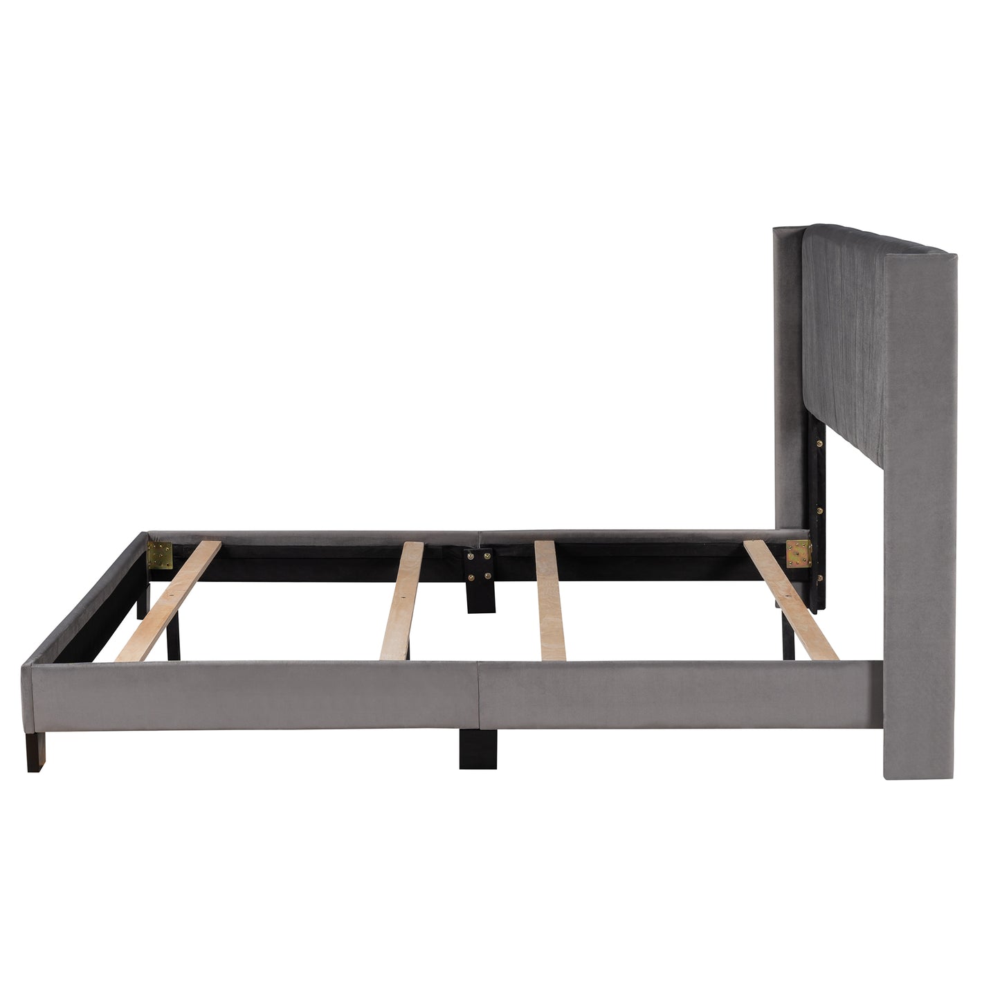 Queen Upholstered Platform Bed, Wood Queen Bed Frame with Velvet Headboard, Modern Queen Size Bed for Adults Kids, Box Spring Needed,