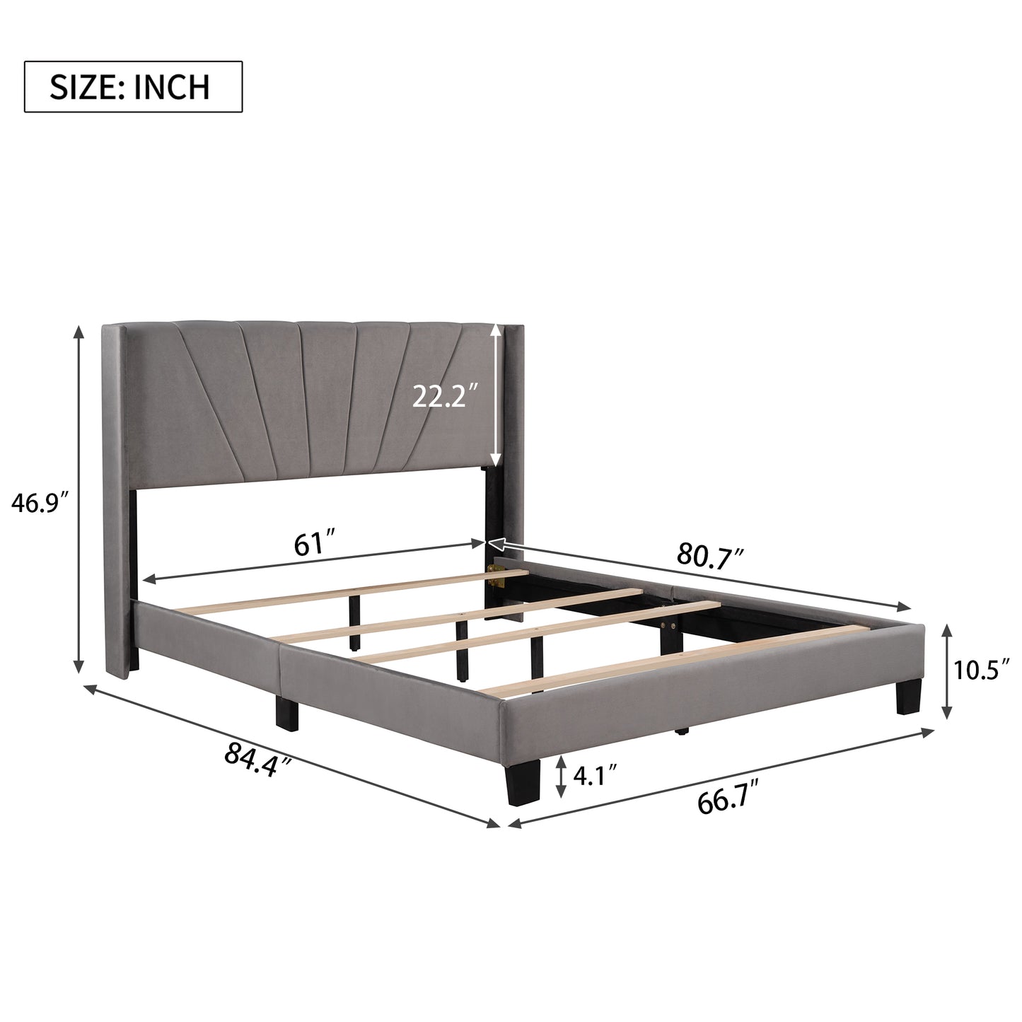 Queen Upholstered Platform Bed, Wood Queen Bed Frame with Velvet Headboard, Modern Queen Size Bed for Adults Kids, Box Spring Needed,