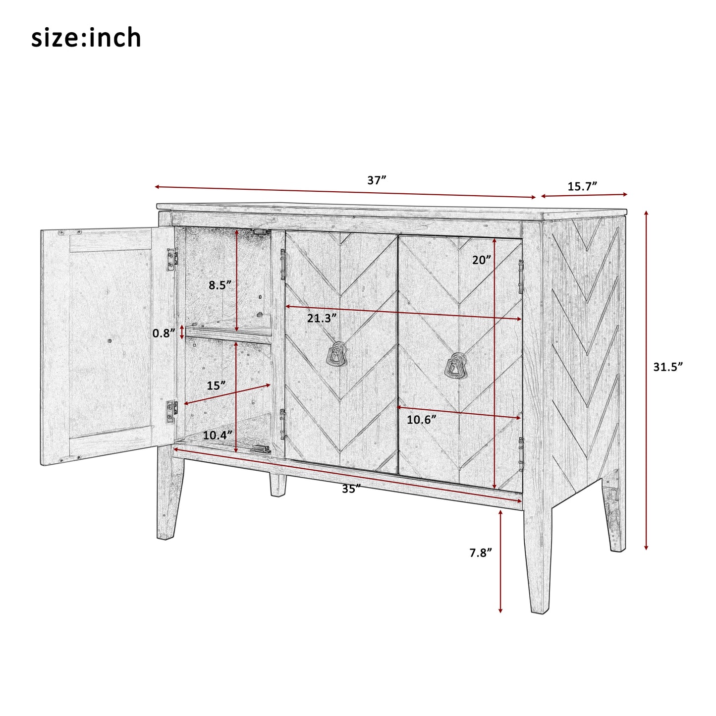 Console Table with Storage, Mid-Century Sideboard Buffet Cabinet, Gray Wooden Buffet Cabinet, 3 Door Accent Cabinet for Living Room, Entryway, Corridor, 37 x 15.7 x 31.5 inch