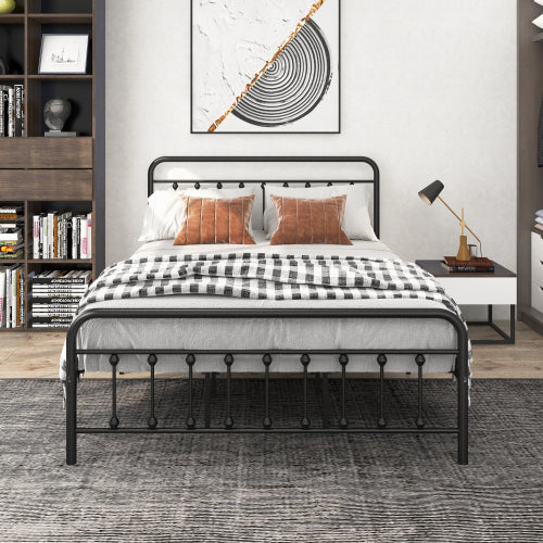 SESSLIFE Metal Bed Frame Queen Size with Vintage Headboard and Footboard, 12.4 Inch Tall Storage Space, No Box Spring Needed