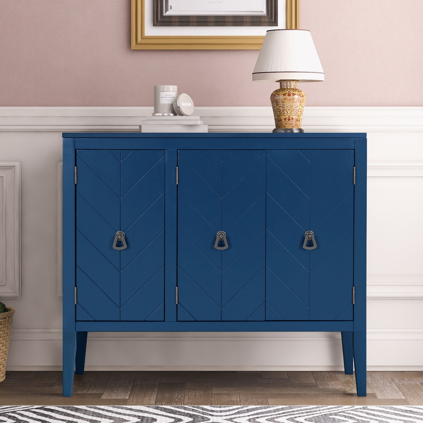 Console Table with Storage, Mid-Century Sideboard Buffet Cabinet, Gray Wooden Buffet Cabinet, 3 Door Accent Cabinet for Living Room, Entryway, Corridor, 37 x 15.7 x 31.5 inch