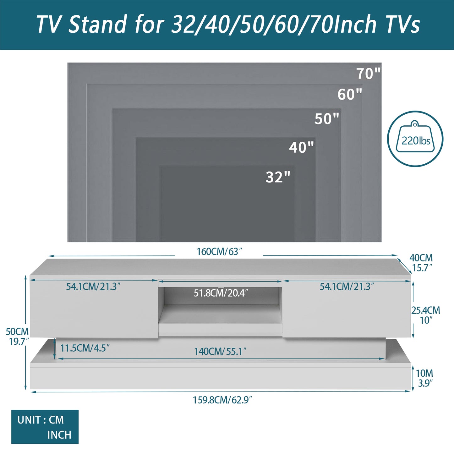 SESSLIFE Storage TV Stand for 70 Inch TV, TV Cabinet with 16 Color LED Light, Living Room Entertainment Center