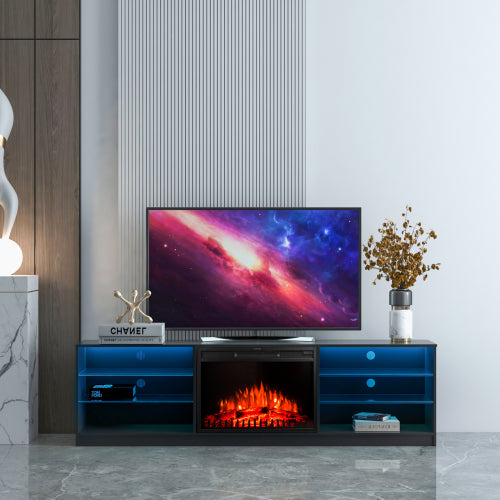 SESSLIFE Modern TV Stand for 80 Inch TV, TV Console with Electric Fireplace, Console Entertainment Center Television Table for Living Room or Bedroom, Black