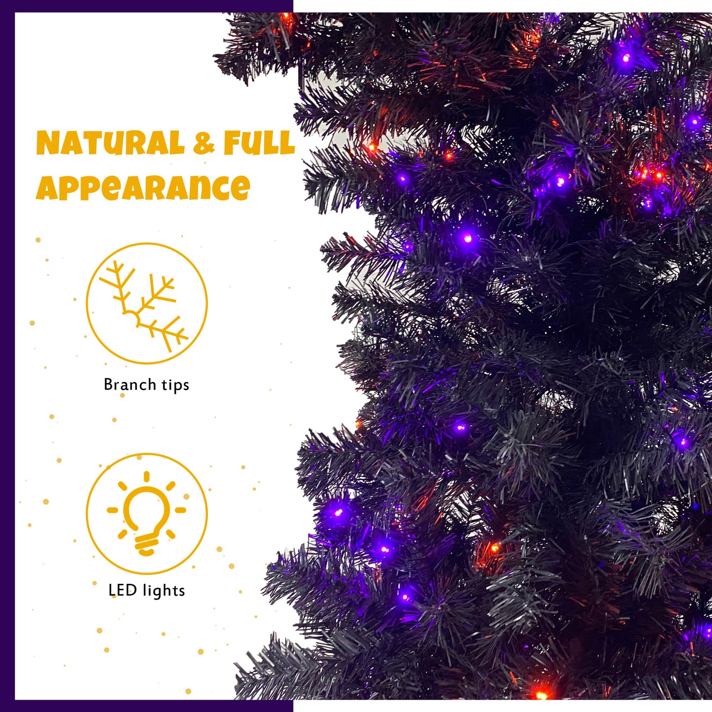 Artificial Halloween Christmas Tree, 6ft Black Christmas Tree with 300 LED Lights, Bendable Style Christmas Tree for Seasonal Holiday Decoration Tree