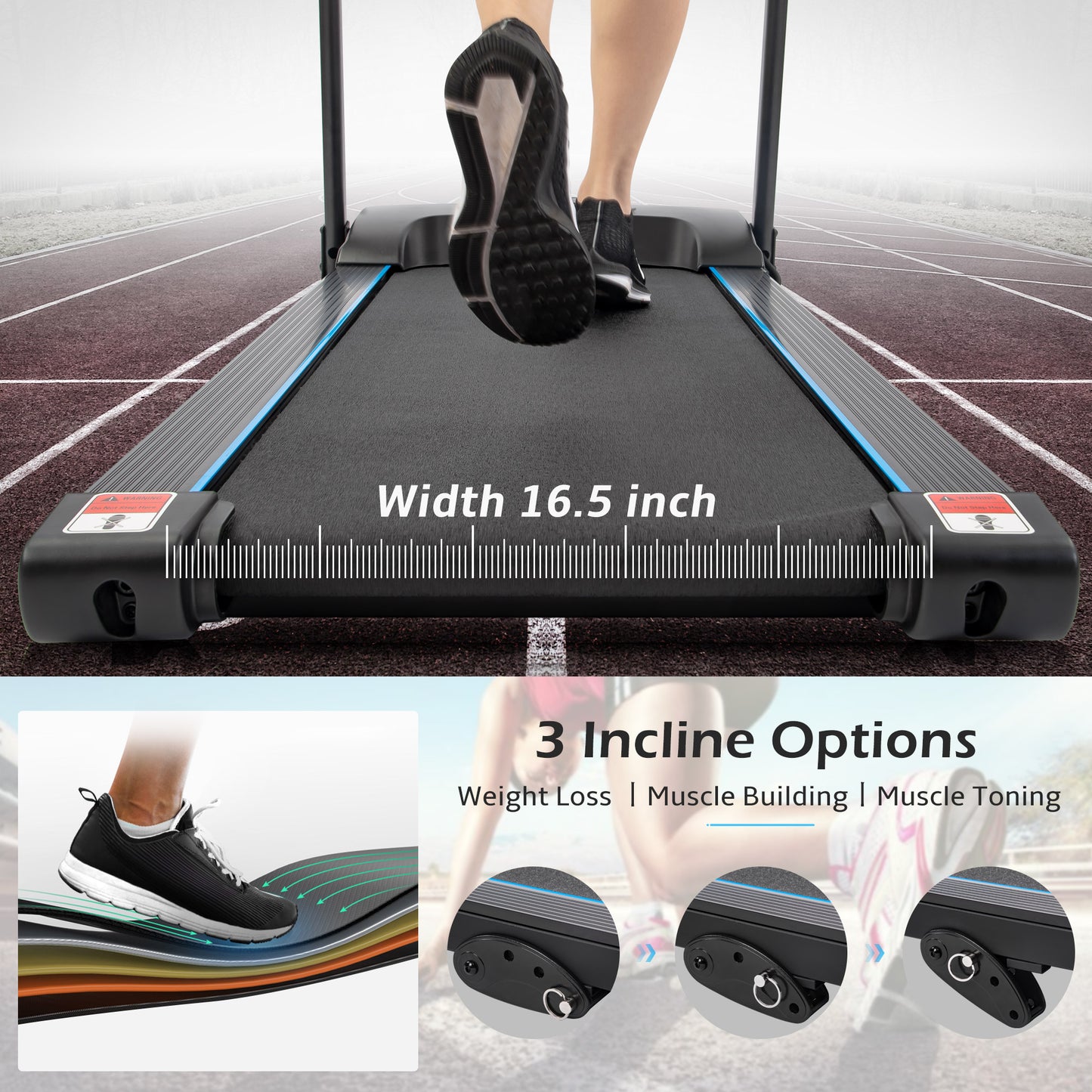 2.5HP Folding Treadmill with Incline, Electric Treadmill with Bluetooth, Speakers, LCD Display, 0.5-8.5 MPH Electric Running Machine