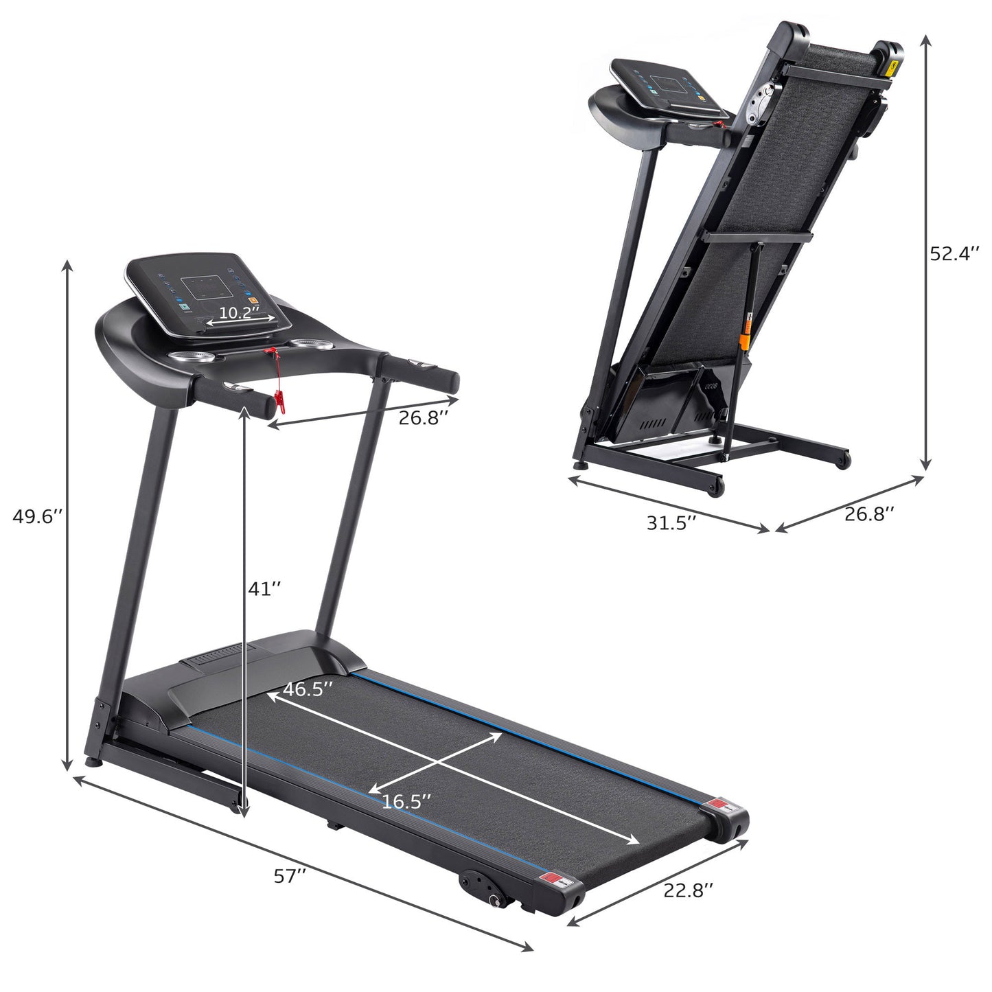 2.5HP Folding Treadmill with Incline, Electric Treadmill with Bluetooth, Speakers, LCD Display, 0.5-8.5 MPH Electric Running Machine