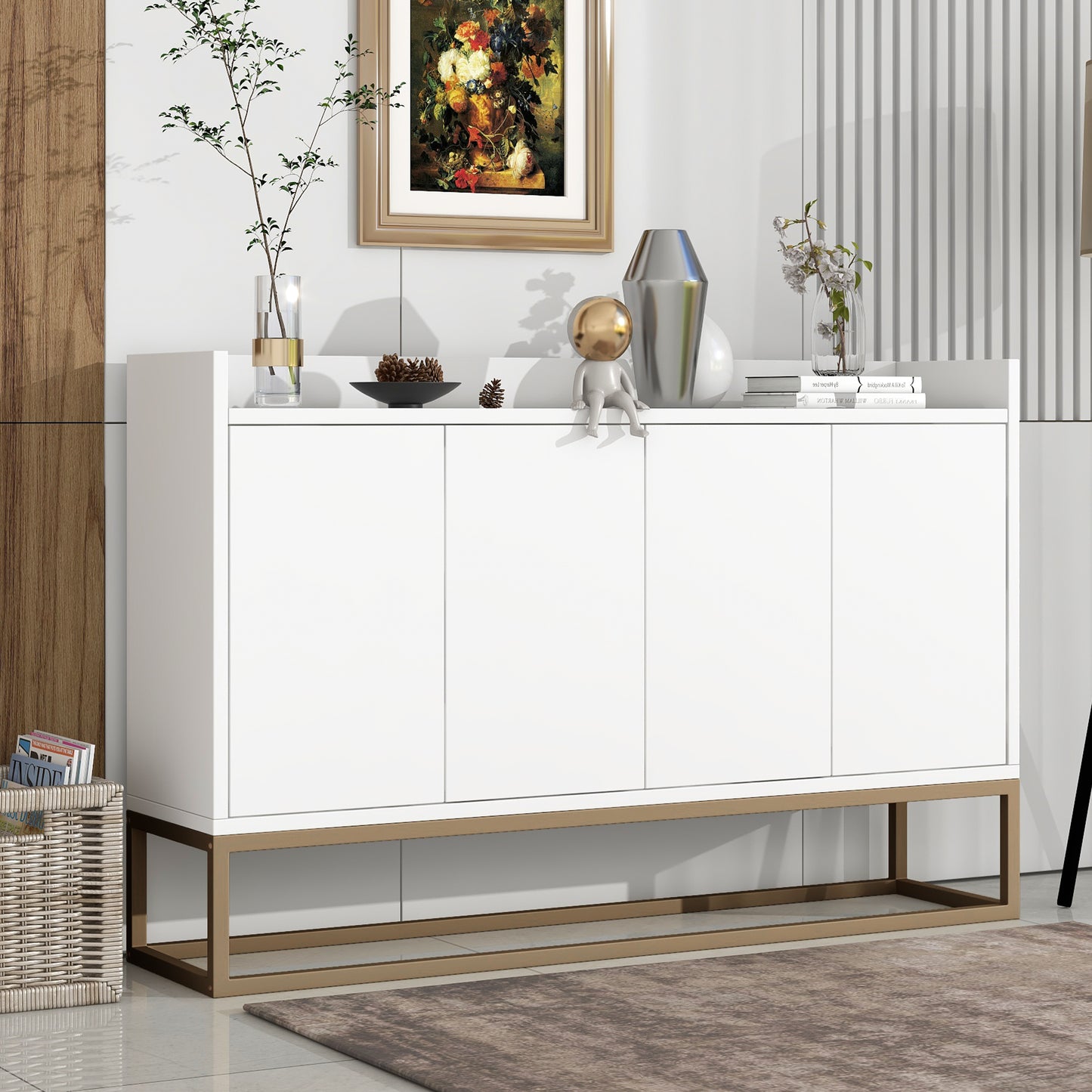 Sideboard Buffet Cabinet, Wooden Storage Cabinet with Doors and Shelves, Modern Buffet Cabinet with Metal Legs for Dining Room, Entryway