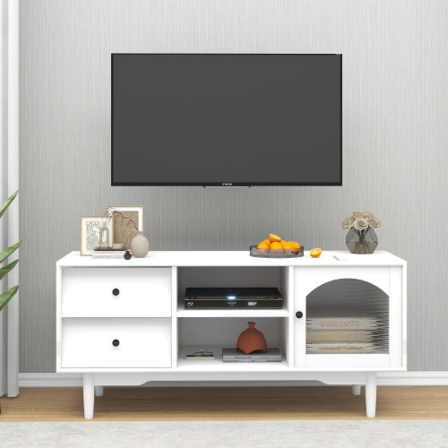 Sesslife Modern Minimalist TV Cabinet for 50 inch TV stand, TV & Media Furniture with Storage, Media Table for Living Room, Bedroom, White