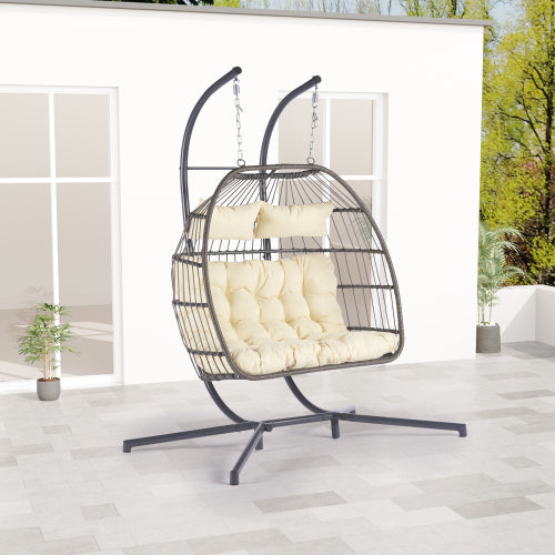 Sesslife 2 Person Double Egg Chair, Outdoor Patio Wicker Loveseat Hanging Chair, Swing Egg Chairs with Cushions, Double Seats Egg Chair 1400 lbs Capaticy for Patio Backyard Balcony Bedroom Gift