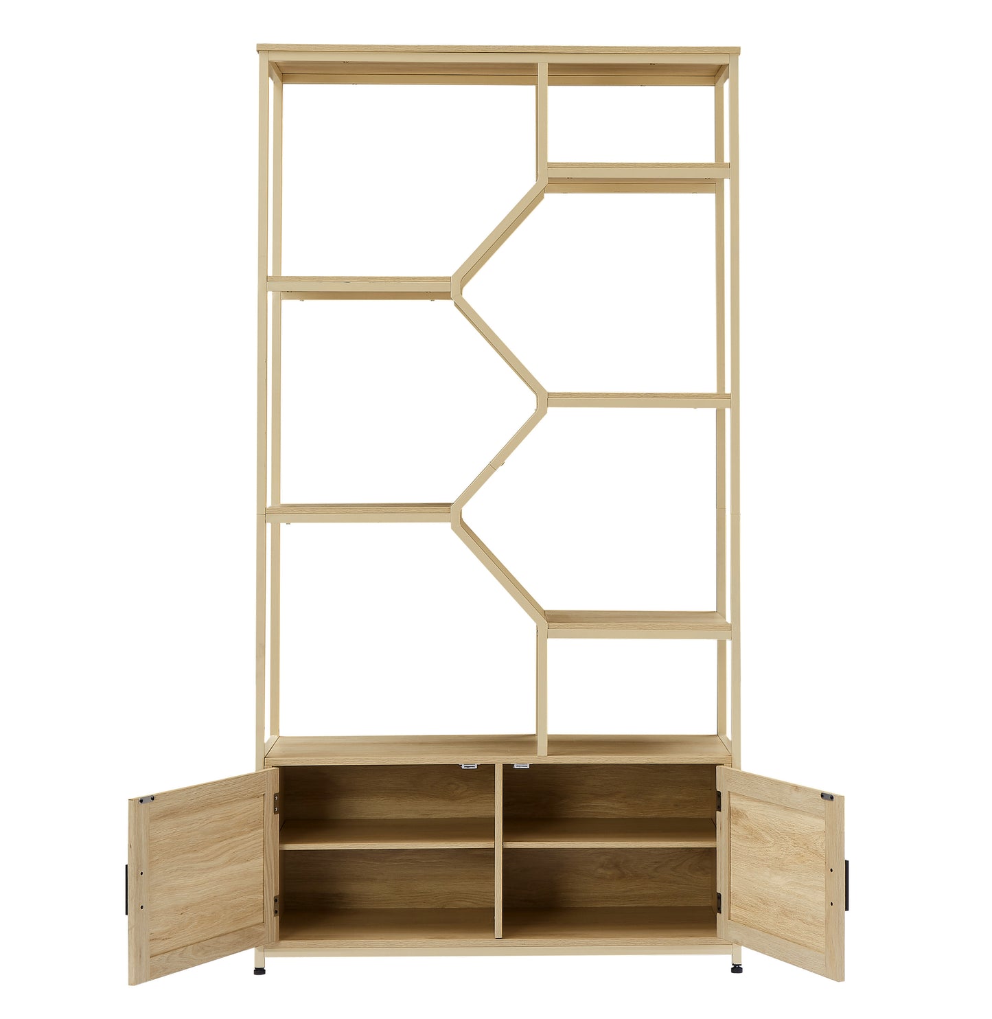 Bookshelf with Storage, Rattan Bookshelf with 7 Tiers Bookcases Storage Rack, Bookcase with Storage Cabinet for Living Room Home Office, Natural