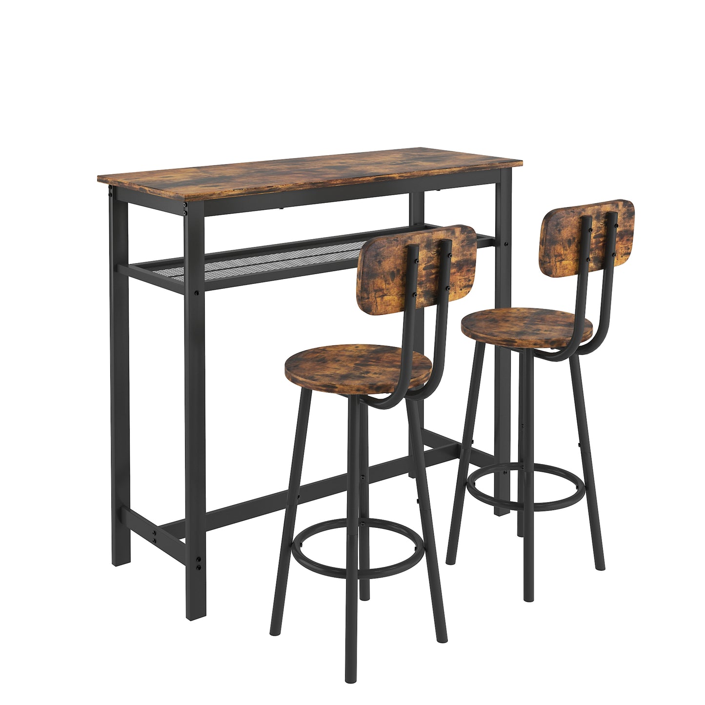 Bar Table Set for 2, Sesslife Round Wood Dining Table Set with Chairs, Counter Height Bistro Dining Table and Upholstered Stools, for Dining Room, Kitchen, Coffee Bar, Gray