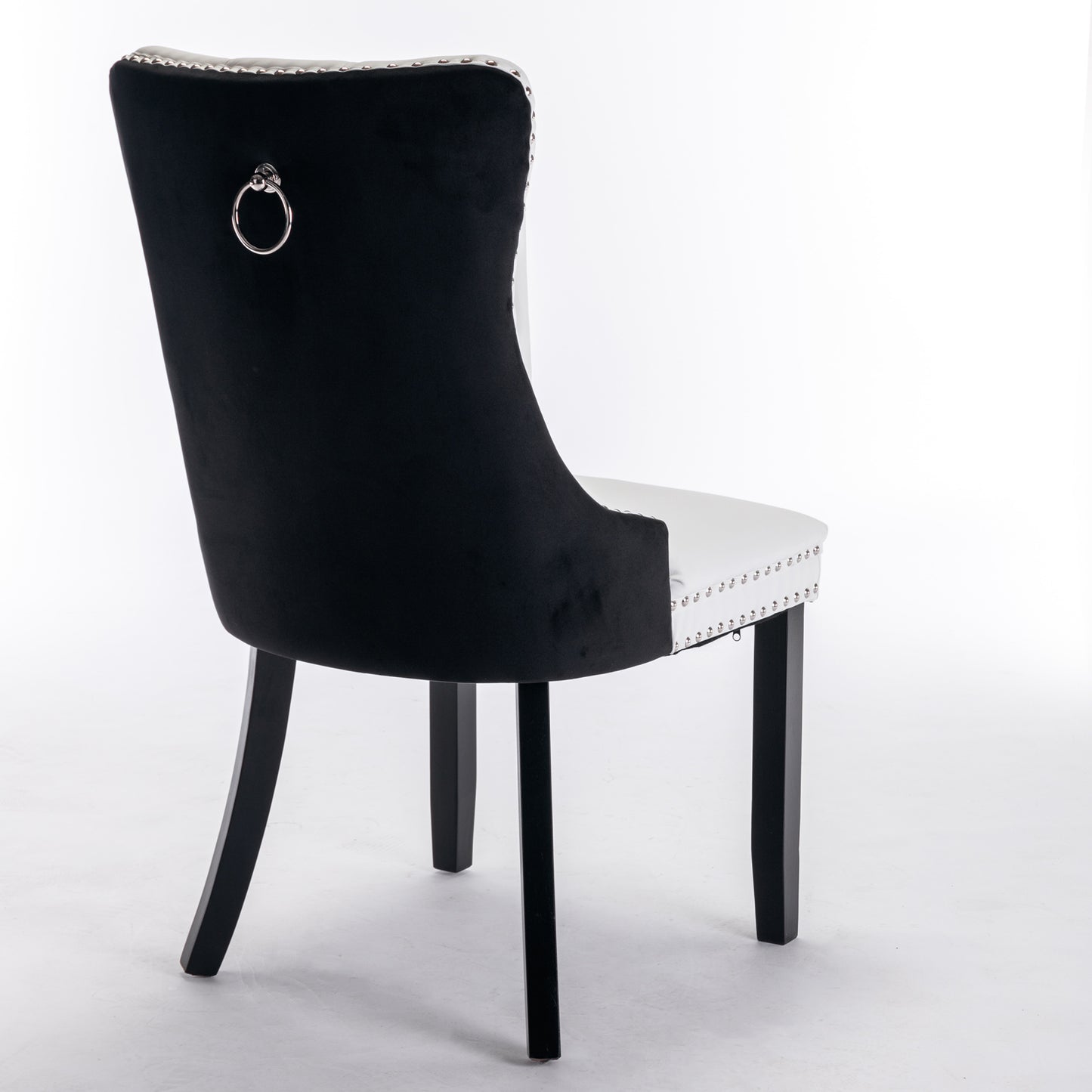 SESSLIFE Tufted Dining Chairs Set of 2, High Back PU Leather Side Chairs with Nailhead Trim and Solid Wood Legs, White and Black