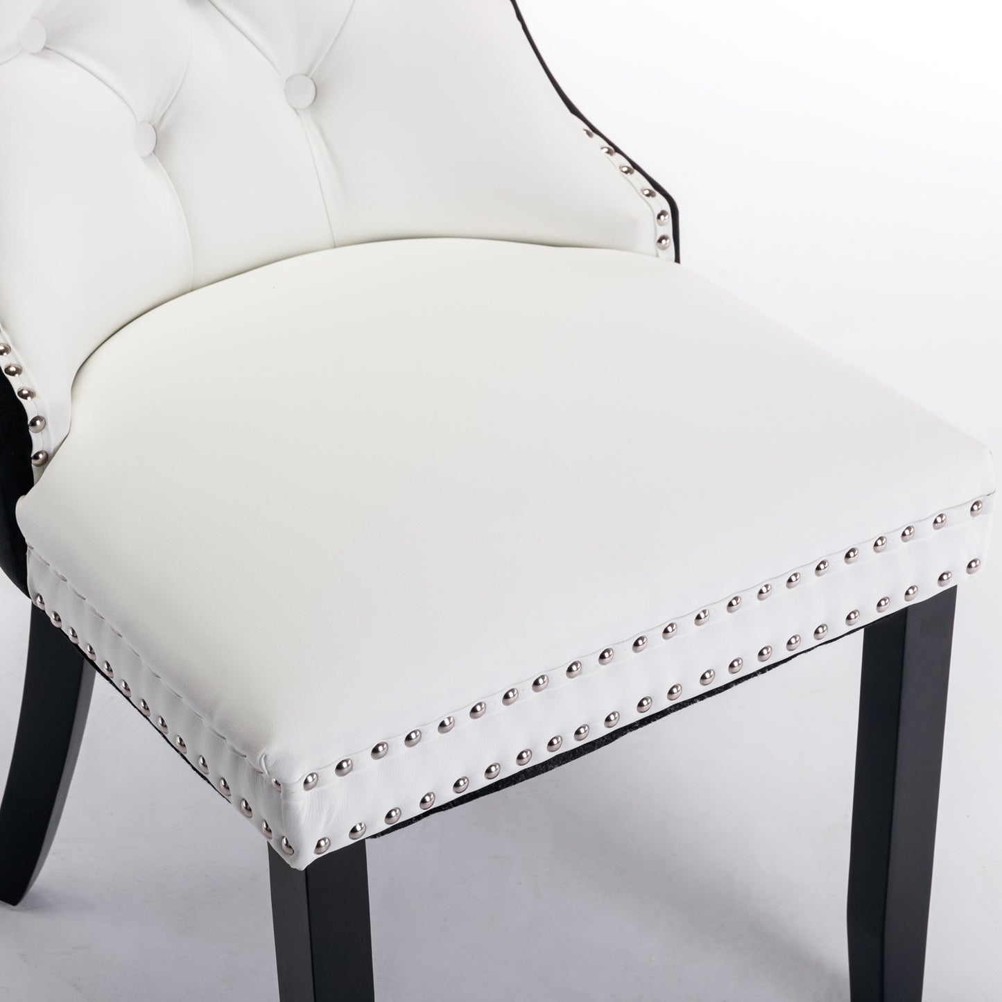 SESSLIFE Tufted Dining Chairs Set of 2, High Back PU Leather Side Chairs with Nailhead Trim and Solid Wood Legs, White and Black