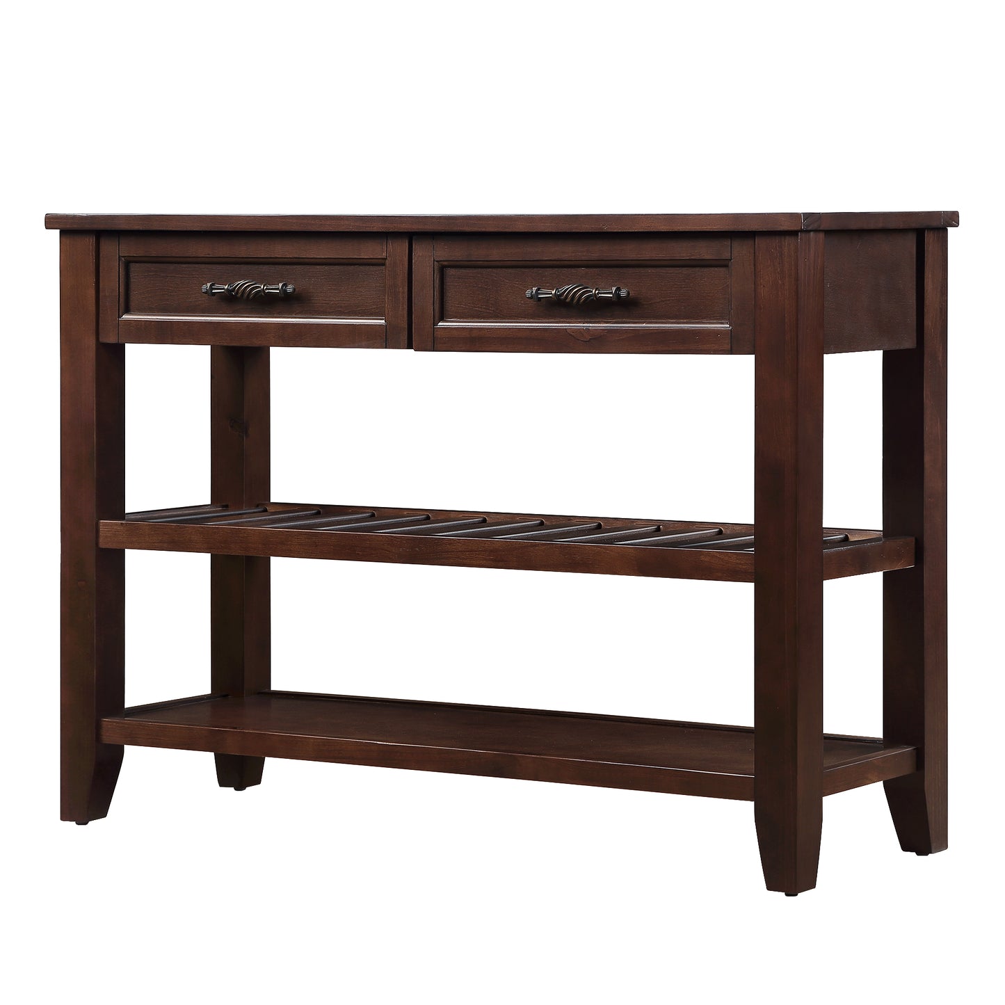 SESSLIFE 42 Inch Solid Wood Console Sofa Table with 2 Drawers and 2 Tier Shelves, Mid-Century Entryway Table Buffet Sideboard for Living Room Hallway Kitchen, Espresso