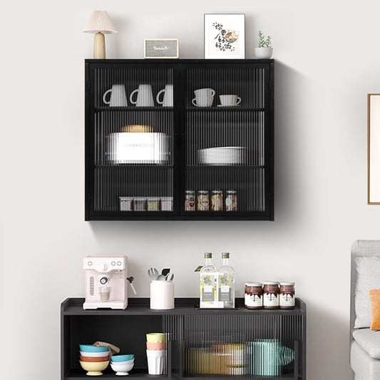SESSLIFE 27" Large Modern Wall Cabinet with Woven Pattern and Glass Doors, 3-Tier Over-Toilet Storage, Wall Mounted or Freestanding for Bathroom, Living Room, Entryway, White