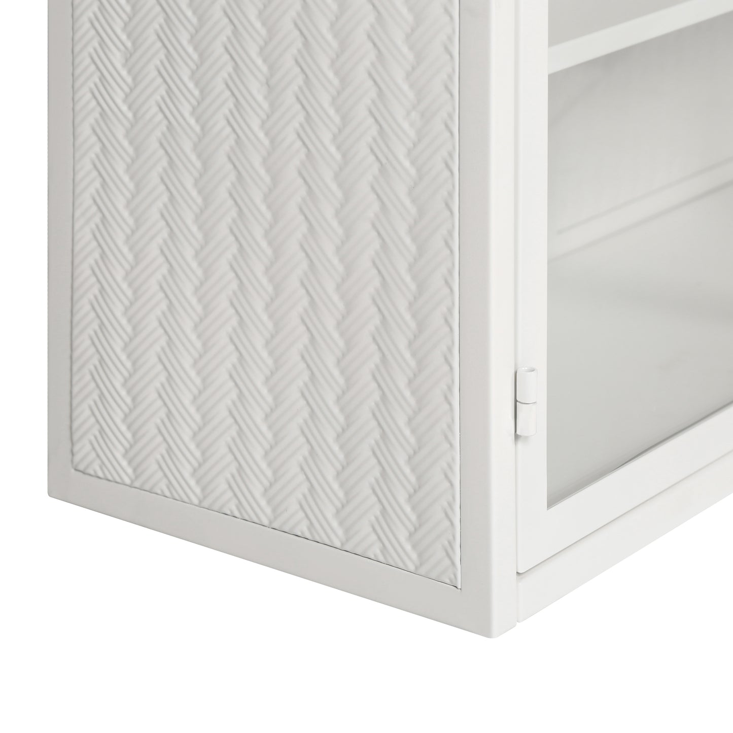 SESSLIFE 27" Arched Wall Cabinet with Glass Doors, Two-Door Three-Tier Storage and Woven Pattern, Wall Mounted or Freestanding for Bathroom, Living Room, Entryway, White