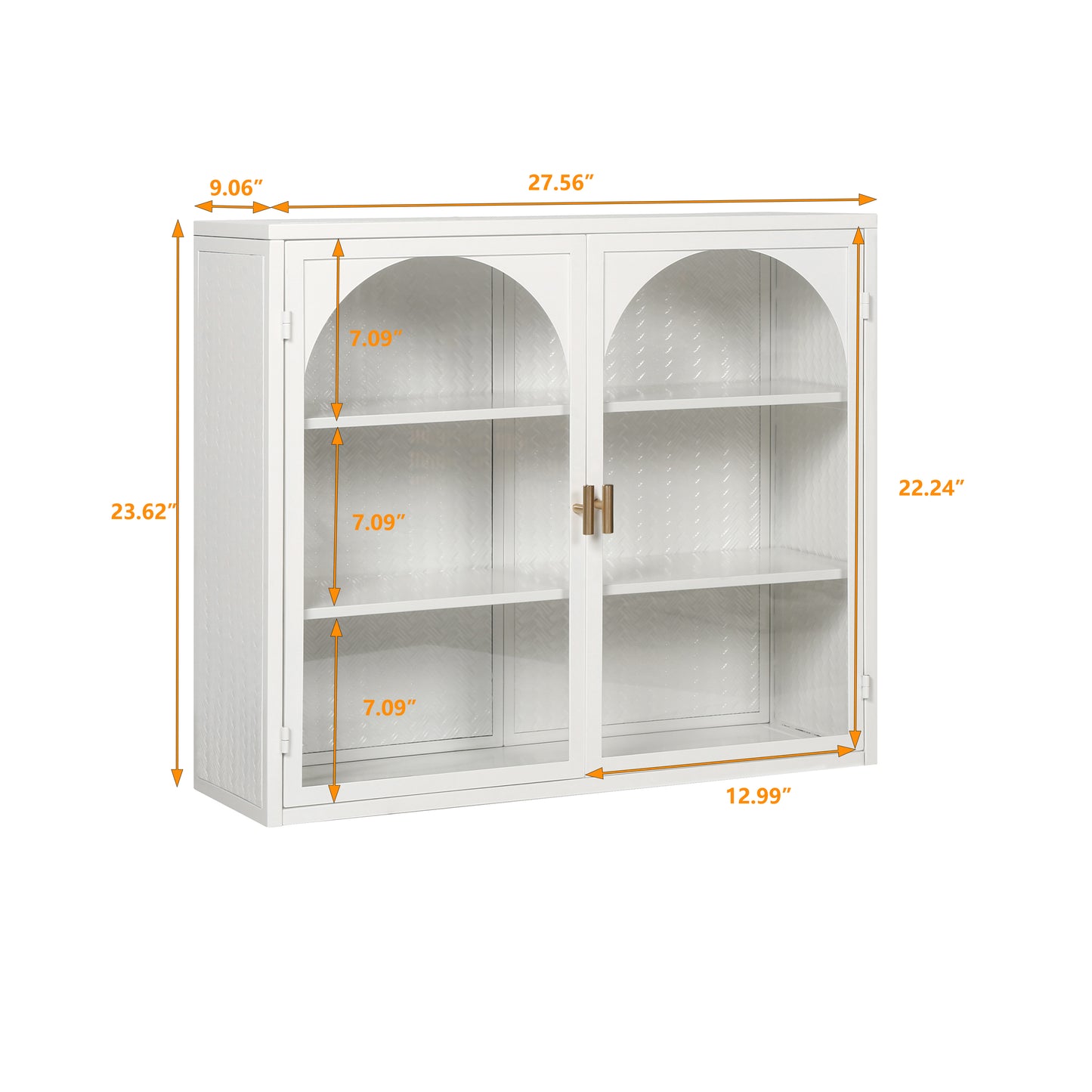 SESSLIFE 27" Arched Wall Cabinet with Glass Doors, Two-Door Three-Tier Storage and Woven Pattern, Wall Mounted or Freestanding for Bathroom, Living Room, Entryway, White