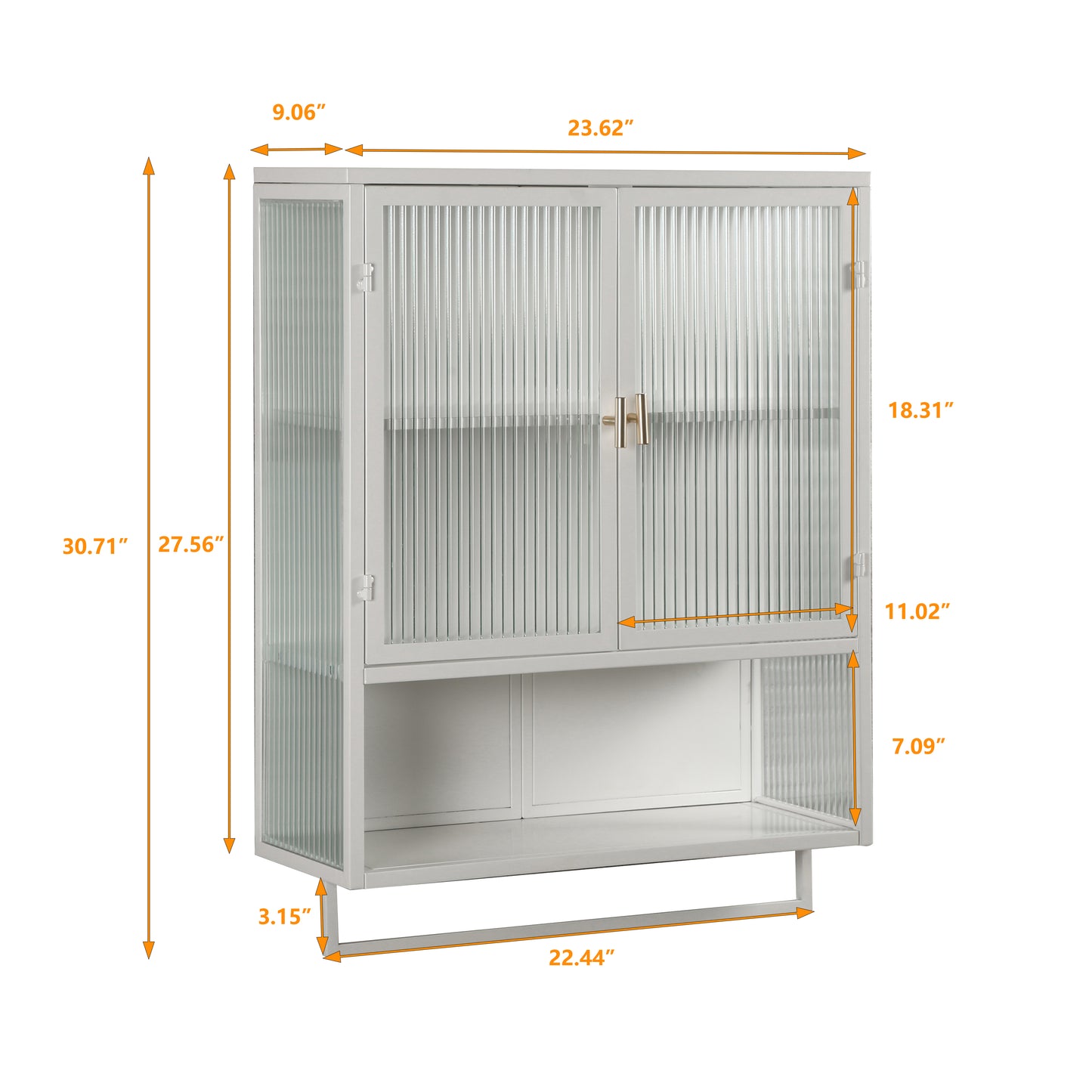 SESSLIFE 30" Spacious Wall Cabinet with Open Shelf and Towel Rack, 2-Door Storage with Fluted Glass, Large Capacity Wall Mounted Cabinet for Bathroom and Kitchen, White