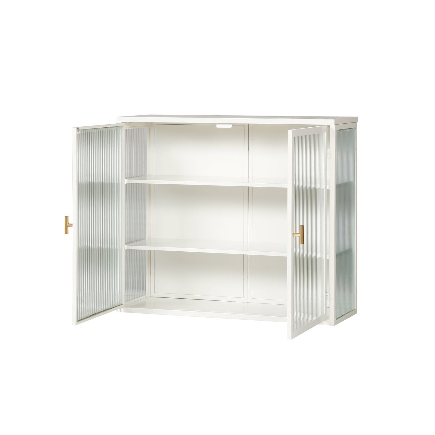 SESSLIFE 27" Large Modern Wall Cabinet with Woven Pattern and Glass Doors, 3-Tier Over-Toilet Storage, Wall Mounted or Freestanding for Bathroom, Living Room, Entryway, White