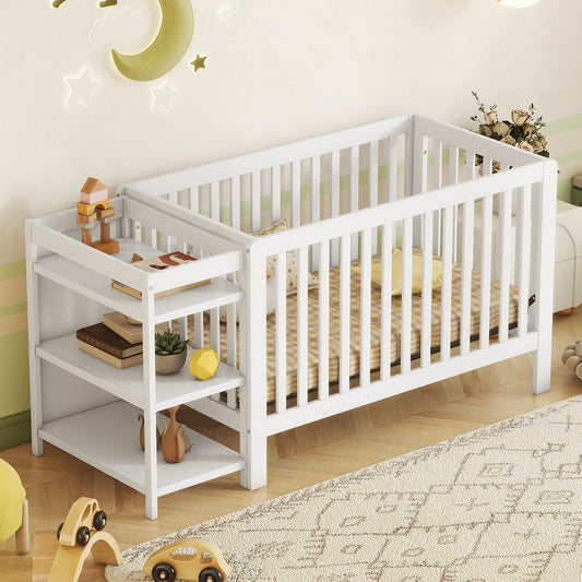 Sesslife 2-In-1 Convertible Crib, Baby Bed, Converts from Baby Crib to Toddler Bed, Fits Standard Full-Size Crib Mattress ,Easy to Assemble(White)