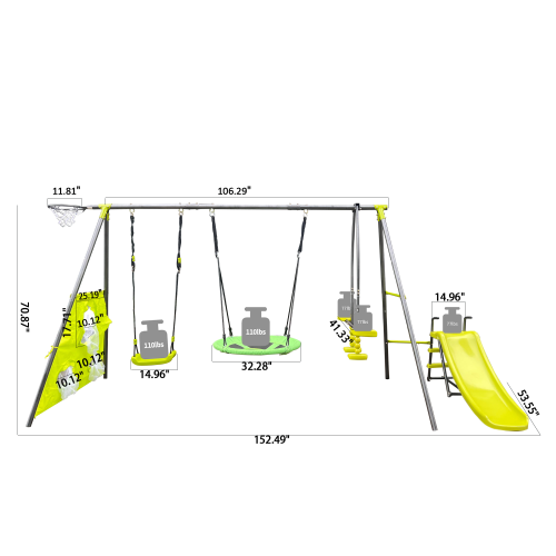 Metal Swing Set for Outside, Kids Backyard Swing Set with Swing Chair, Glider, Ground Nail, 3 In 1 Outdoor Swing Set
