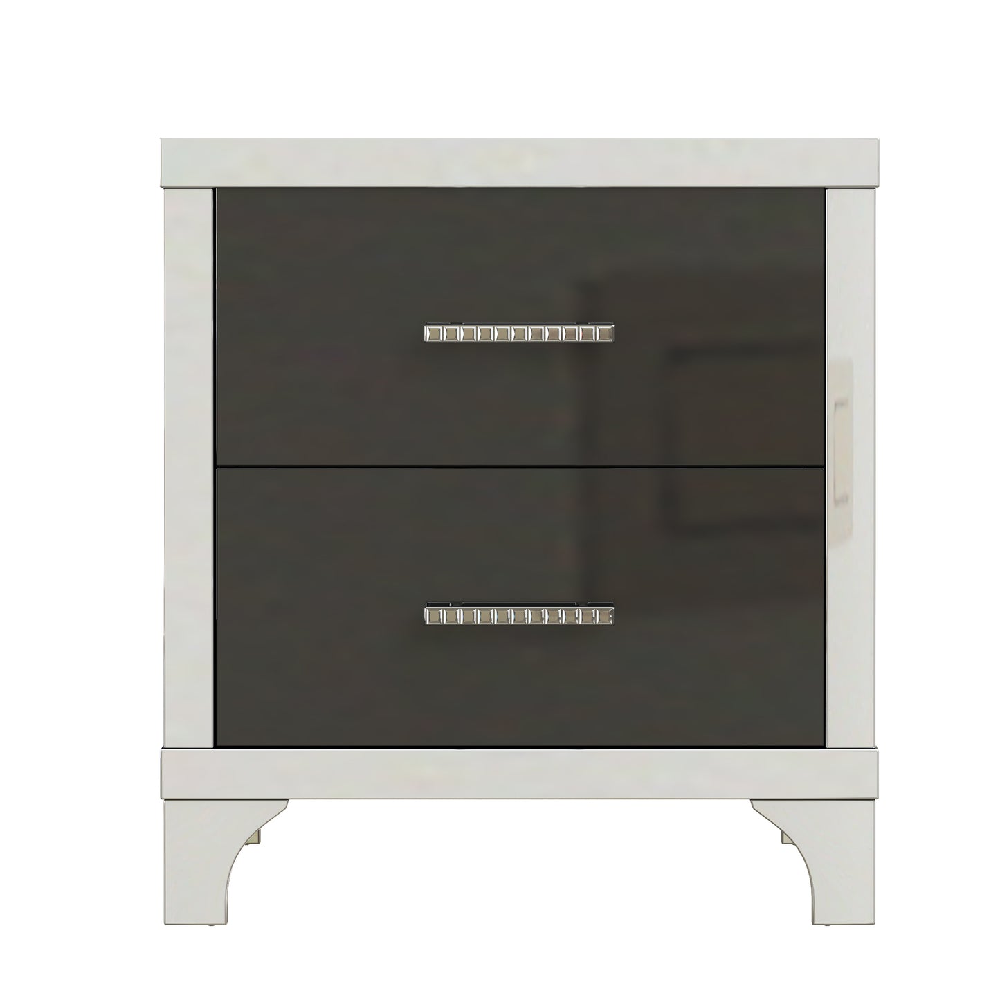 SESSLIFE Nightstand Modern High Gloss Design, Mirrored Bedside Table with 2 Drawers, Sturdy MDF Black Nightstand, Compact Side Table for Bedroom, Living Room and Apartment