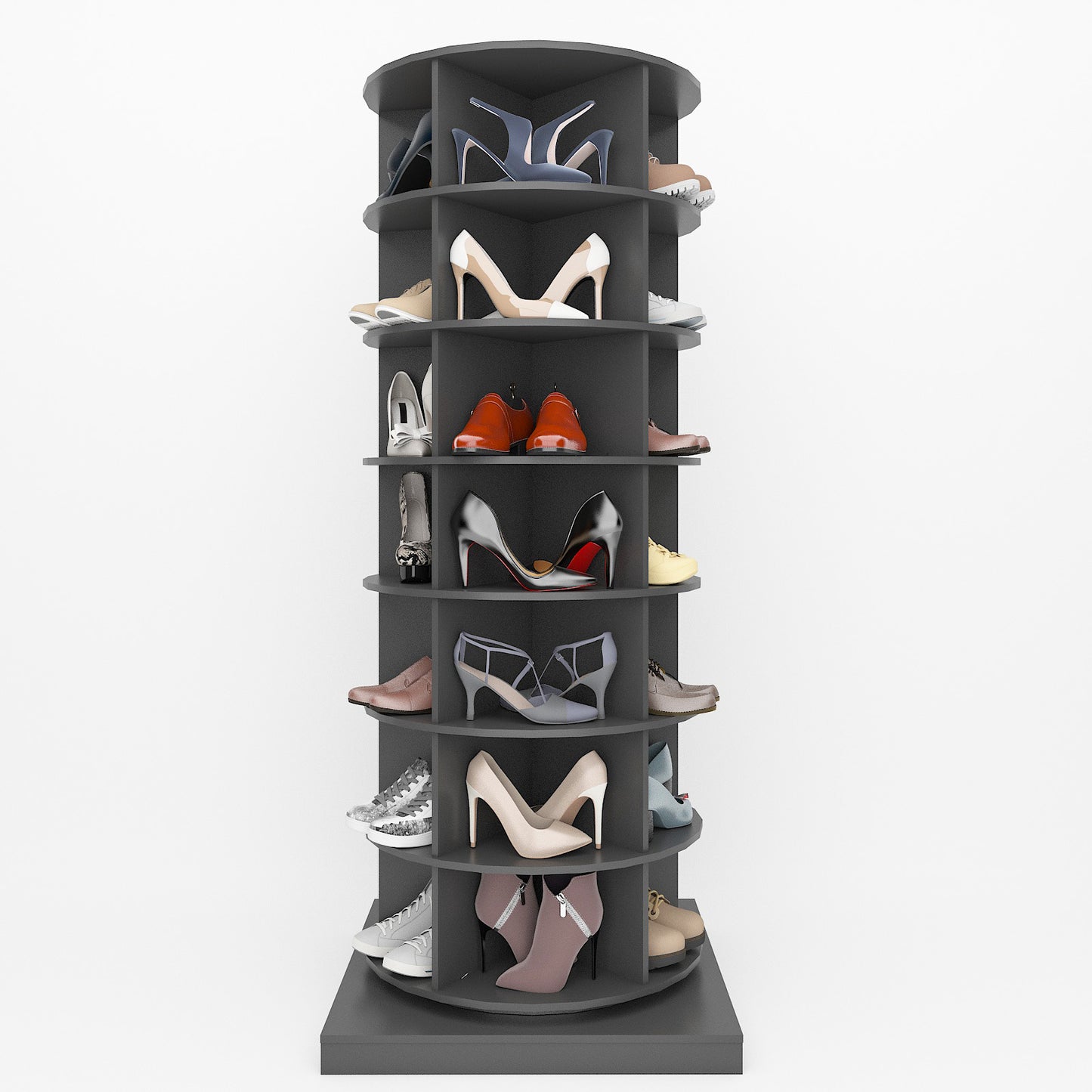 7-Layer Rotating Shoe Cabinet, Modern Tall Shoe Rack with Open Storage Space Hold over 28 Paris shoes, Freestanding 360 Rotating Shoe Rack Tower, Round ShoeRack for Home, Gray