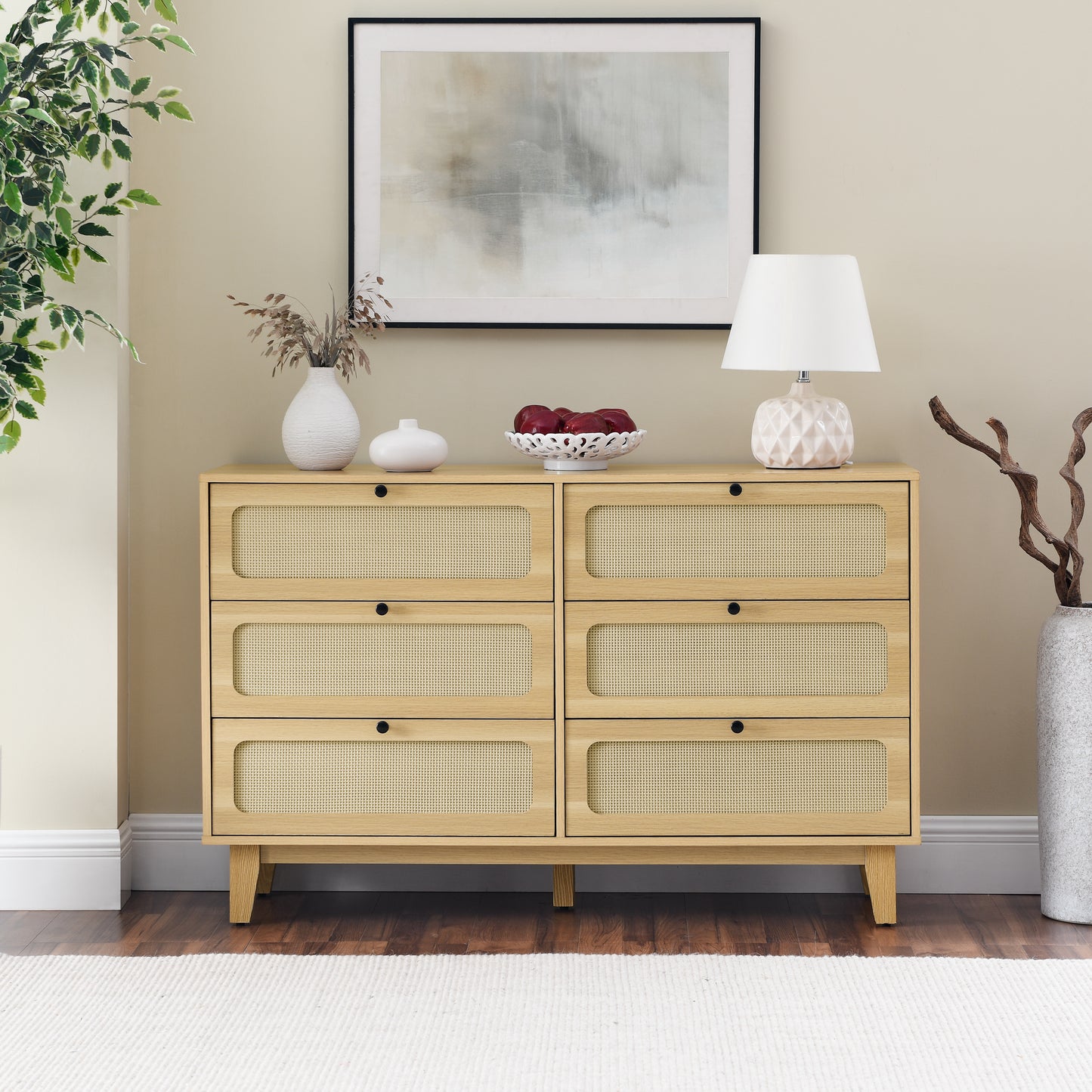 6 Drawer Dresser, Wooden Storage Dresser with Drawers for Bedroom, Living Room, Hallway