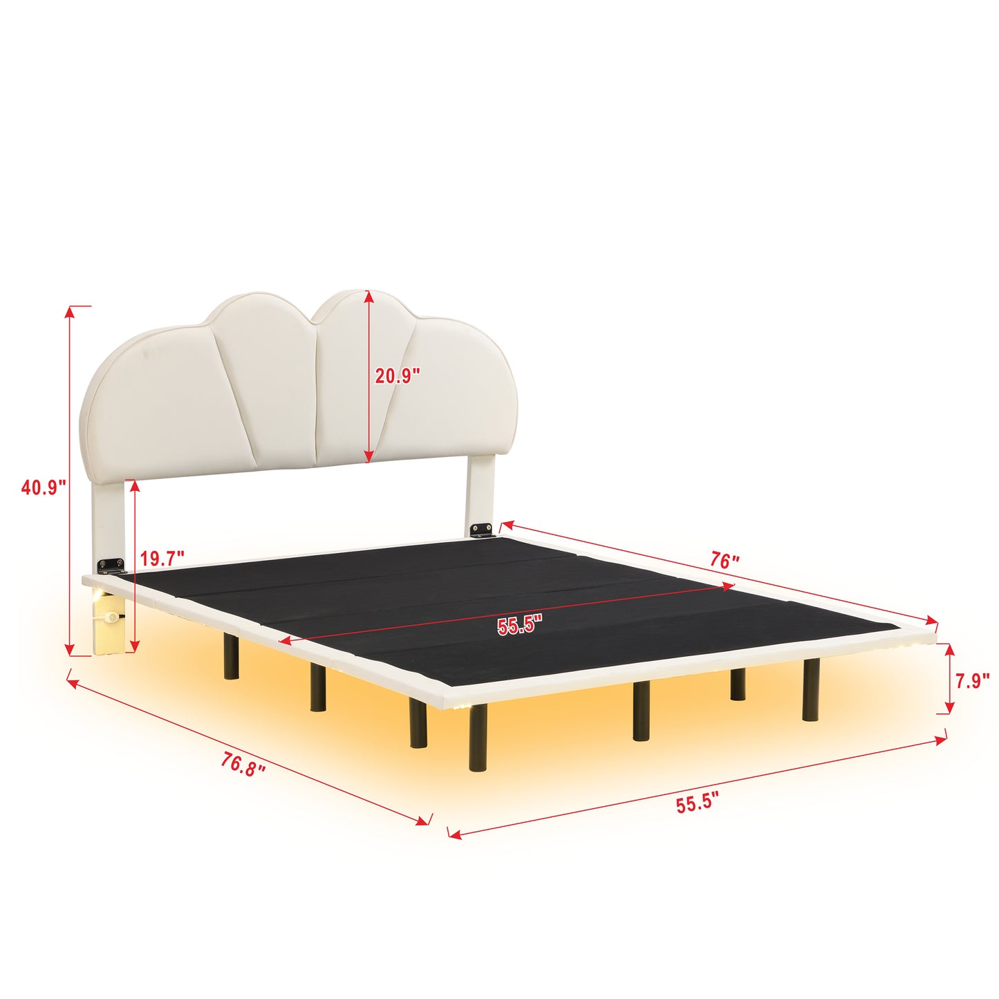 Floating Bed Frame, Full Size Platform Bed Frame with LED Ambient Light, Modern PU Leather Upholstery Headboard and Support Legs, Bedroom Furniture, No Box Spring Needed, Easy Assembly, Beige