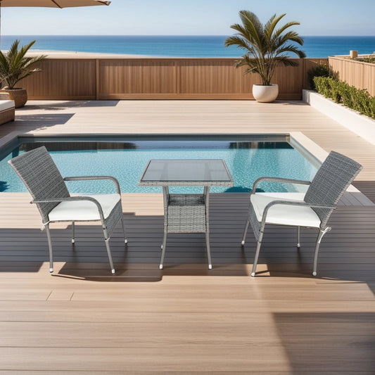 3 Pieces Patio Furniture Set, Wicker Outdoor Conversation Set with Rattan Chairs and Table, Modern Sectional Sofa Set with White Cushion for Garden, Pool, Yard, Grey