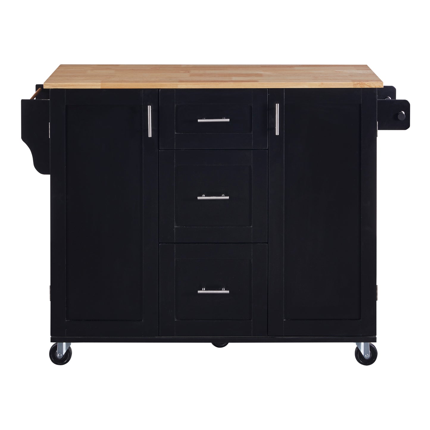 Rolling Kitchen Island With Storage, Modern Kitchen Island on Wheels with Rubber Wood Top, Freestanding Kitchen Island Cart for Kitchen Room, Dining Room, White