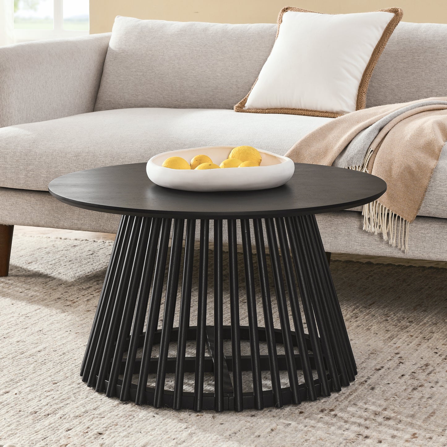 Round Coffee Table, Solid Wood Center Table, Modern Side Table for Living Room, Home Office, Brown/Yellow