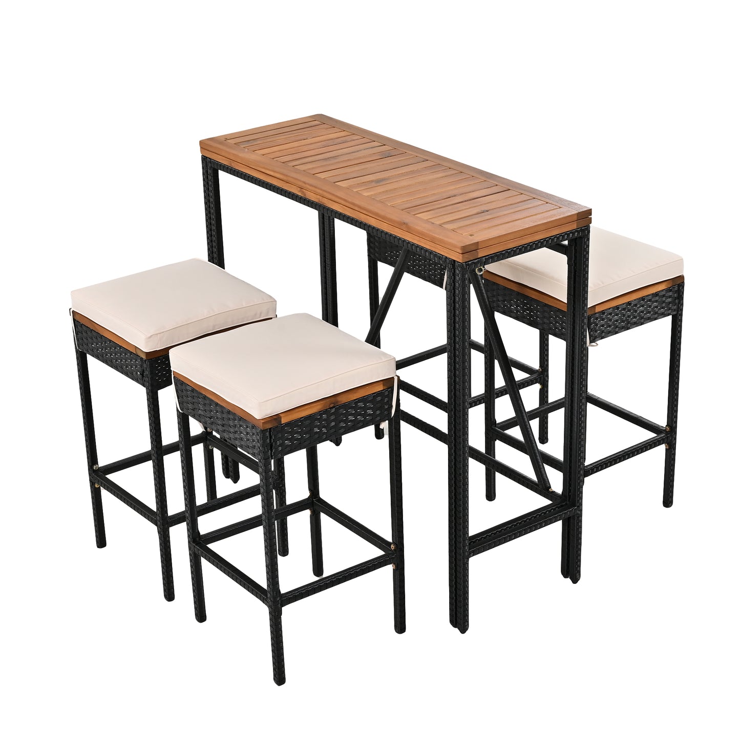 Sesslife 5 Piece Patio Bar Table and Stools, All Weather Wicker Outdoor Furniture Dining Set with 4 Stools, Patio Seating Sets for Backyards, Porches, Lawn