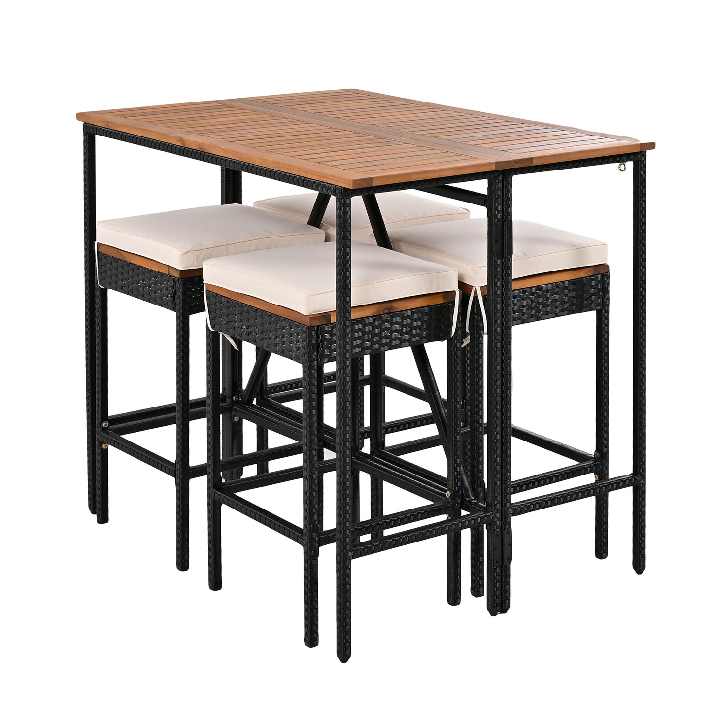 Sesslife 5 Piece Patio Bar Table and Stools, All Weather Wicker Outdoor Furniture Dining Set with 4 Stools, Patio Seating Sets for Backyards, Porches, Lawn