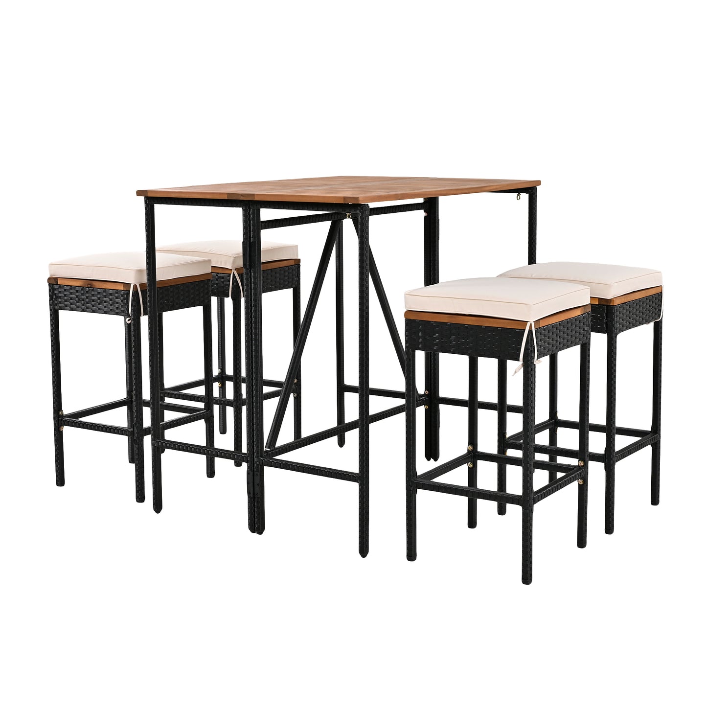 Sesslife 5 Piece Patio Bar Table and Stools, All Weather Wicker Outdoor Furniture Dining Set with 4 Stools, Patio Seating Sets for Backyards, Porches, Lawn