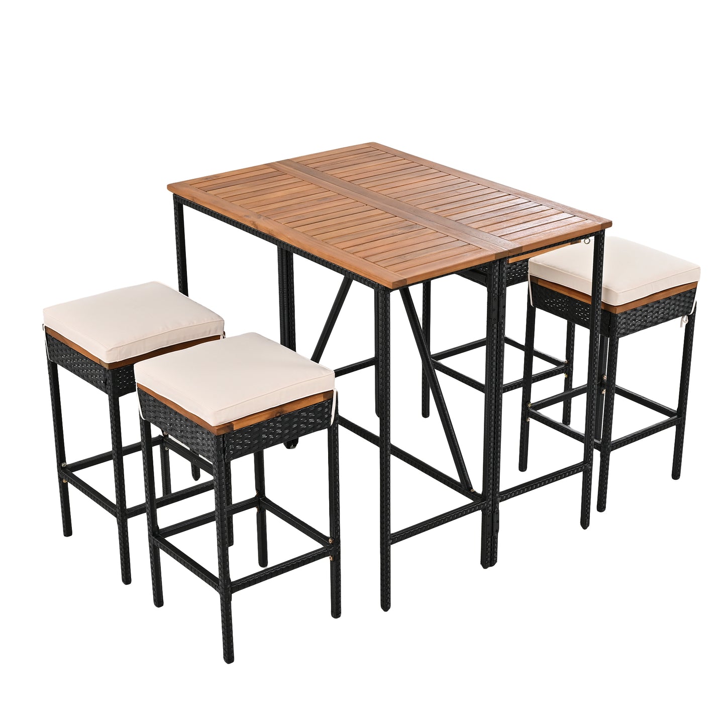 Sesslife 5 Piece Patio Bar Table and Stools, All Weather Wicker Outdoor Furniture Dining Set with 4 Stools, Patio Seating Sets for Backyards, Porches, Lawn
