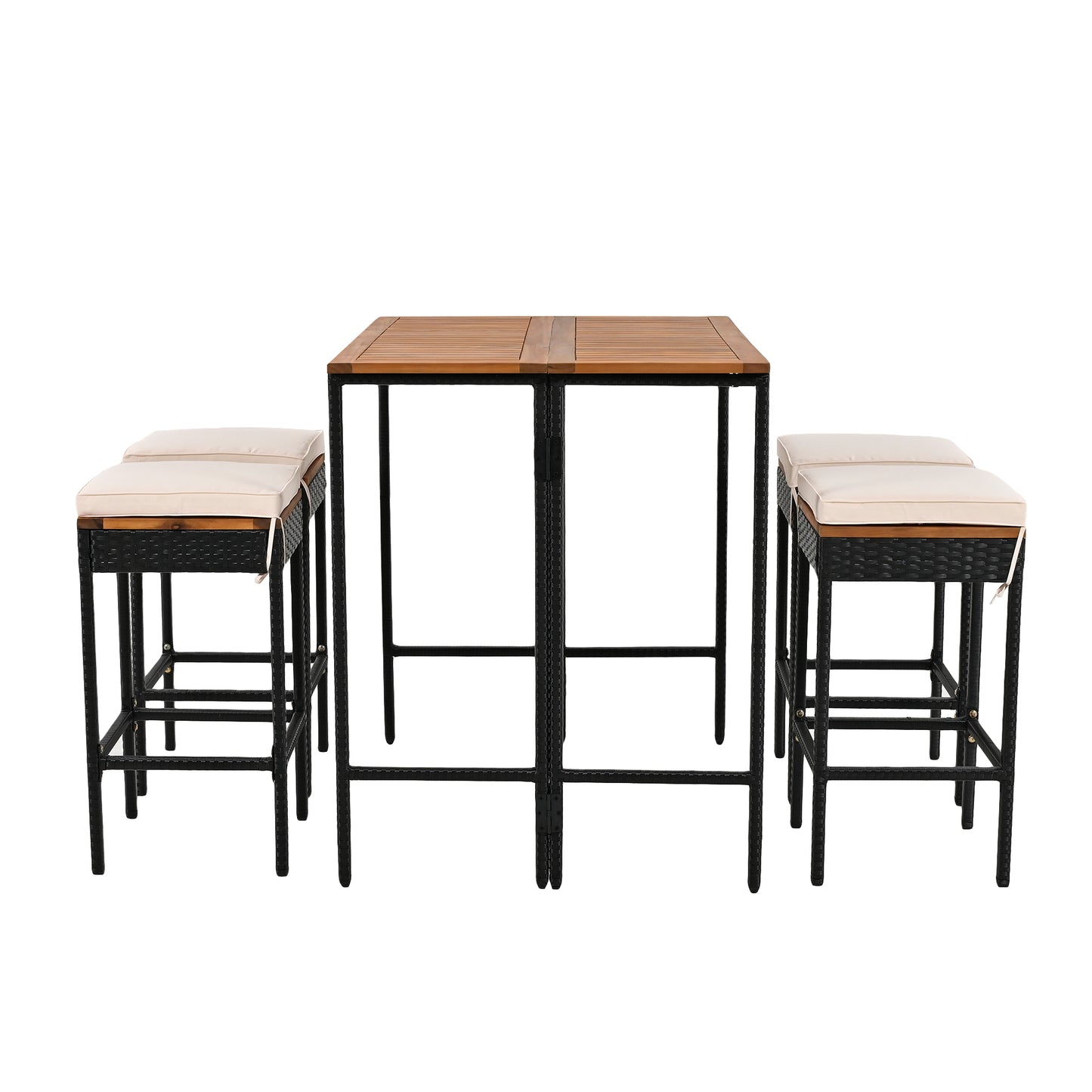 Sesslife 5 Piece Patio Bar Table and Stools, All Weather Wicker Outdoor Furniture Dining Set with 4 Stools, Patio Seating Sets for Backyards, Porches, Lawn