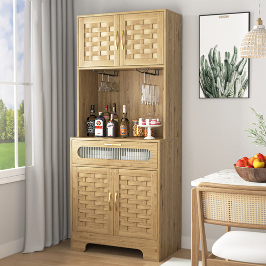 Kitchen Pantry Storage Cabinet, Wood Tall Pantry Buffet Cabinet for Home and Kitchen, Storage Cabinet with Doors, Shelves, Drawer, Wood