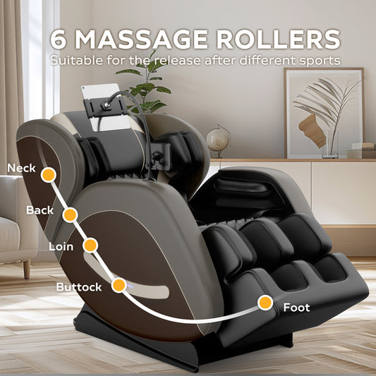 Full Body Massage Chair, SESSLIFE Zero Gravity Shiatsu Recliner Electric Massage Chair with Air Pressure, Heating, Airbag, Bluetooth, Foot Rollers, Portable Stand for Relaxation, Grey