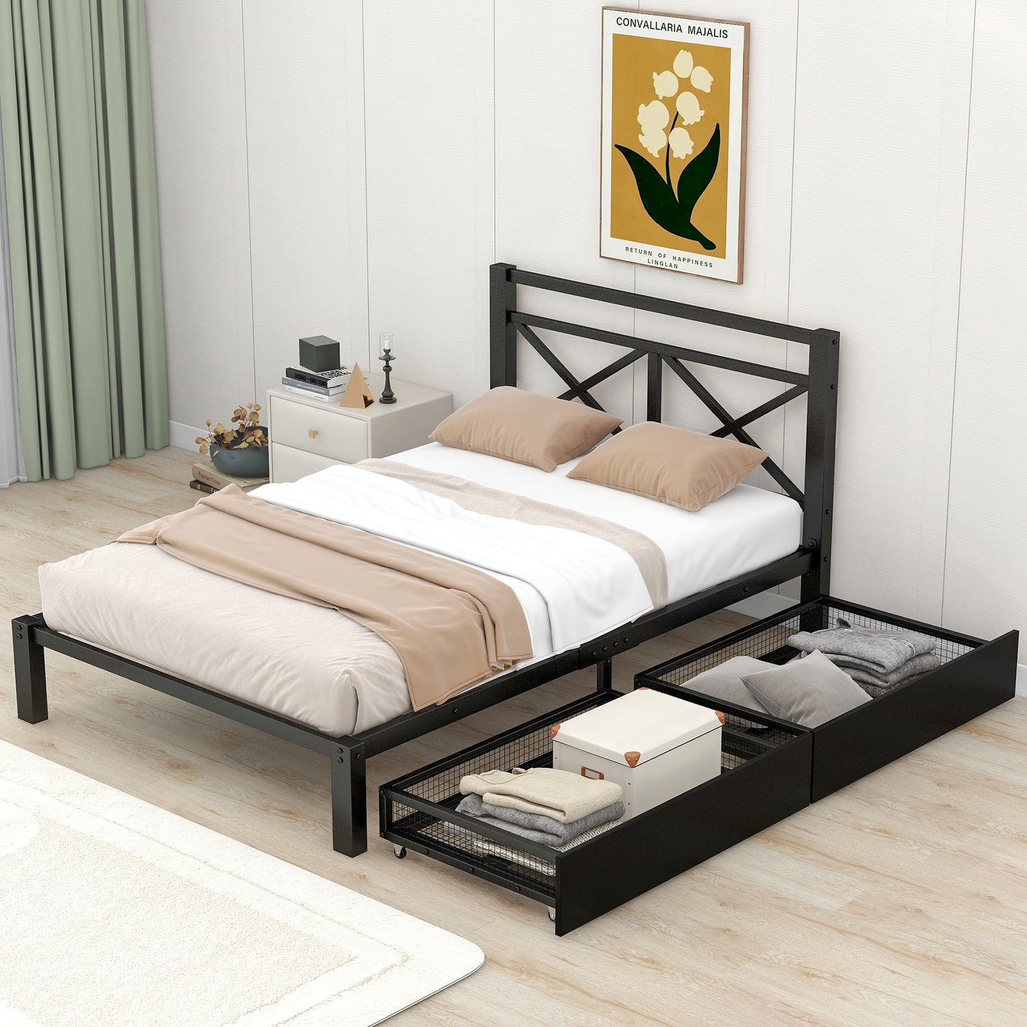 Sesslife Twin Bed Frame with Storage, LJC